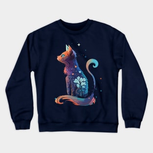 Artistic Watercolor Cat and Tree T-Shirt: A Captivating Blend of Nature and Feline Grace Crewneck Sweatshirt